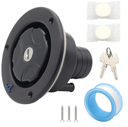 Copertura per serbatoio dell'acqua con serratura da 80 mm per camper e roulotte con accesso alle chiavi e nastro sigillante per prevenzione perdite per un uso durevole (nero)
