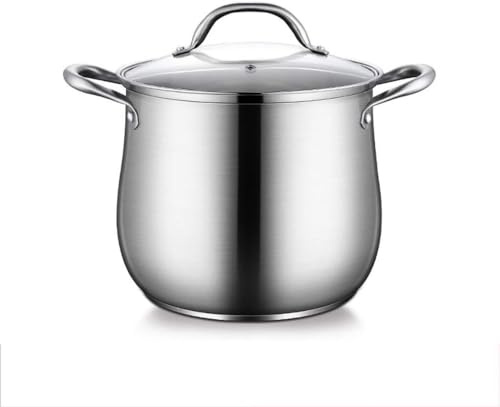 Large Deep Stock Pot with Glass Lid 12L Cooking Pot with Heat Proof Double Handles 27x28cm Stockpot for Soups Stews and Broths Perfect for Family Meals