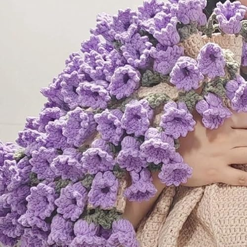Mfqire Coperta con Bouquet di Fiori All'Uncinetto-Accogliente Rosa Rugosa Fatta A Mano, Coperta Fai Da Te Come Regalo Per La Festa Della Mamma, Compleanno, Matrimonio (Prodotto finito) (Viola)