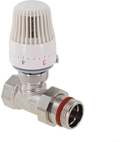 ZUZZEE Thermostatventil Rücklauftemperaturbegrenzer DN25 Messing und Kunststoff Steuerung für Fußbodenheizung und Heizkörper weiß Silber
