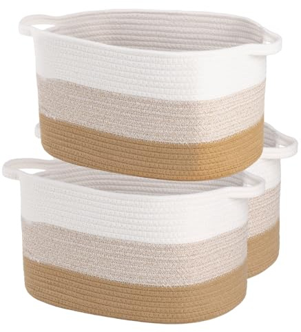 AOFANGSHIYE Cotton Rope Braid Storage Basket for Baby Carrier Toy Storage Bag Gift Basket for Kids Laundry Basket Baby Blanket Storage Measures 15x10x10 inches. (Khaki White)