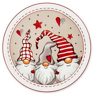 Excelsa Gnomo Piatti Panettone o Pizza, Set da 6, 30,5 cm, Porcellana, Decorazioni Natalizie