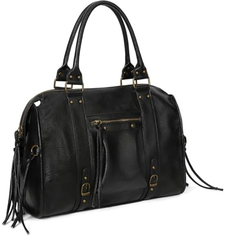 Vegan Leather Tote Bags for Women Vintage Hobo Bag Studs Fringe City Bag with Adjustable Crossbody Strap