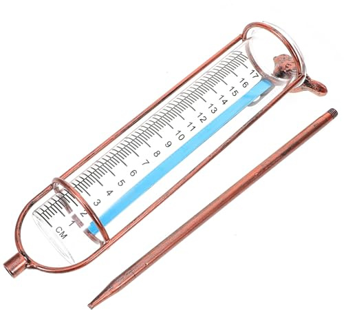 Happyyami Regenmesser Ersatzglas Klares Messrohr mit Skala Langlebiges Glasröhrchen für Garten Rasen Außenbereich Stabiles und Elegantes Niederschlagsmessgerät mit Rotem Dichtungseinsatz