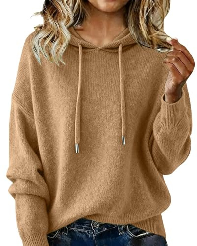 Jersey Mujer Invierno Elegante Lana Punto Sudaderas con Capucha de Manga Larga Suéter Fino Casual Básico Jerséis Talla Grande Pullover Knittet Jumpers Tops Calido Ropa Otoño