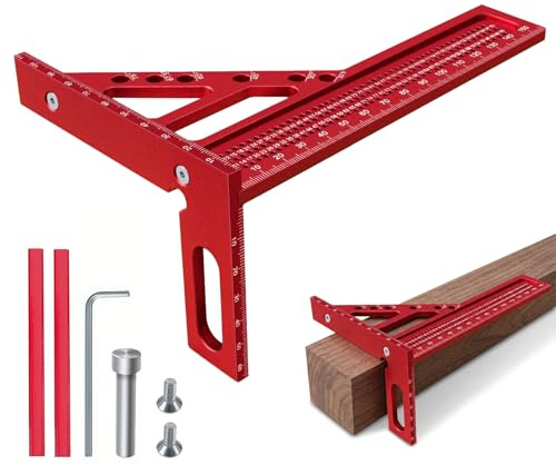 3D Speed Square, Aluminum Alloy Combination Square for Woodworking, Carpenters Square with Multi-Angle Measurement, Detachable Engineers Square & Angle Measurement Tool with 2 Woodwork Pens