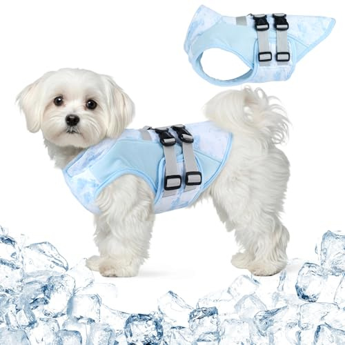 Hunde Kühlweste Sommer Atmungsaktiv Leicht Kühlmantel Hund Mit Leinenring, Verstellbar Sonnenschutz Hunde Für Pomeranian Malteser Zwergdackel, Blau S