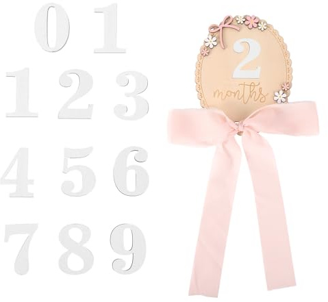 Fukaisu Baby Month Milestone Sign with 11 Numbers, Wooden Double-Sided 3D Markers Board for Newborn Announcement Monthly Growth Memories Cards Photography Props Nursery Decor (Bow Style)