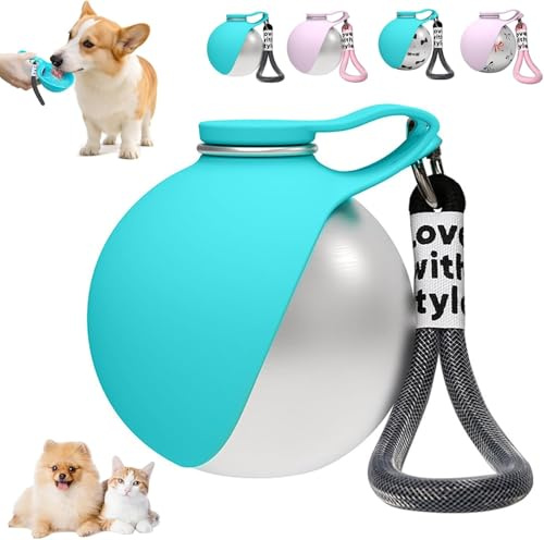 Paw Buddy Trinkflasche Hunde für Unterwegs, Hundetrinkflasche für Unterwegs mit Silikonnapf, 285ML Edelstahl Auslaufsichere Hunde Trinkflasche für Katzen&Hunde Spaziergänge und Wanderungen (Blau-A)
