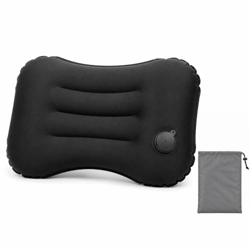 Inflatable Air Travel Pillow, Compressible Compact Camping Pillow (Black) | Comfortable Ergonomic Camping Pillow with Storage Bag, for Camp Backpacking Hiking Beach Accessories & Equipment