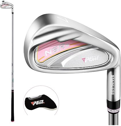 Mazza da golf in ferro #7 a 32 gradi con manico in grafite/acciaio, per esercitarsi a destrorsi, da donna, con copritesta da golf (rosa, albero in grafite)