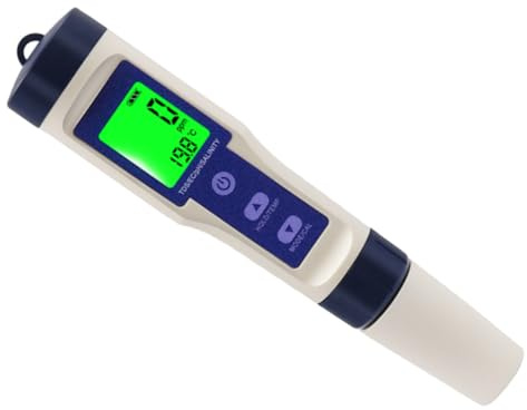 DINHEAROM Digitales Salzwassertestgerät 5 In 1 mit Hintergrundbeleuchtung Salzgehaltmessgerät für Aquarien und Meerwasser Inklusive Ph und Temperaturmessung