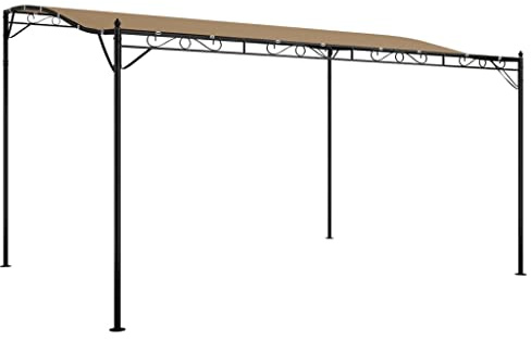 Roanoer Gartenpavillon 4x3 m Anbaupavillon mit gebogenem Dach, Pergola mit stabilem Stahlrahmen und PA-beschichtetem Polyester-Stoff für Terrasse, Garten und Hof, Taupe
