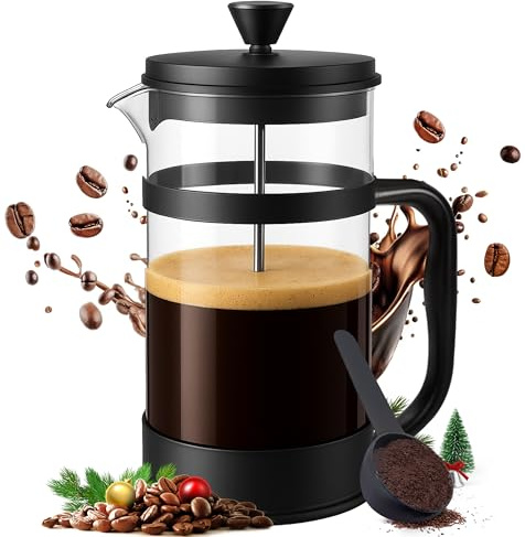 Utopia Kitchen Borosilicate Glass French Press Coffee Maker 34 Oz, Heat-Resistant Cafetiere & Tea Maker, Thickened Glass Coffee Press for Travel and Camping, Black