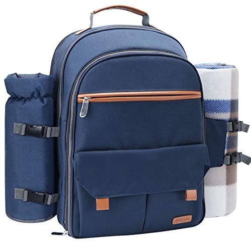 Sunflora Picknick-Rucksack für 4 Personen mit Decke Picknickkorb Set für 2 Personen mit isolierter Kühltasche Weintasche für Familienpaare (Marineblau)