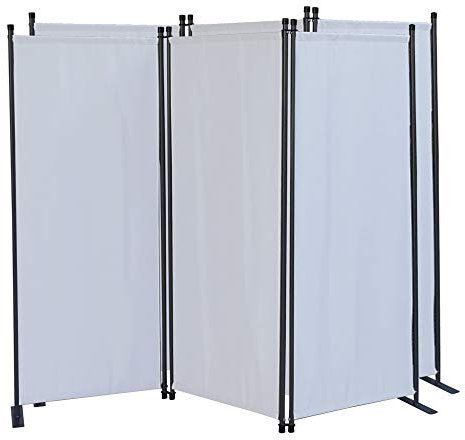 2 Stück Paravent 3 Teilig 170 x 165 cm Stoff Raumteiler Trennwand Balkon Sichtschutz Stellwand Faltbar Weiß