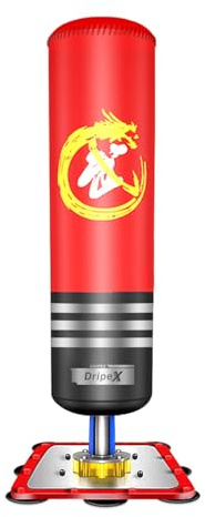 Dripex Free Standing Boxing Punch Bag, Heavy Duty Punching Bag Stand with Suction Cups Base for Teens Practice Boxing, Karate, Taekwondo, MMA - 47/4FT,Red