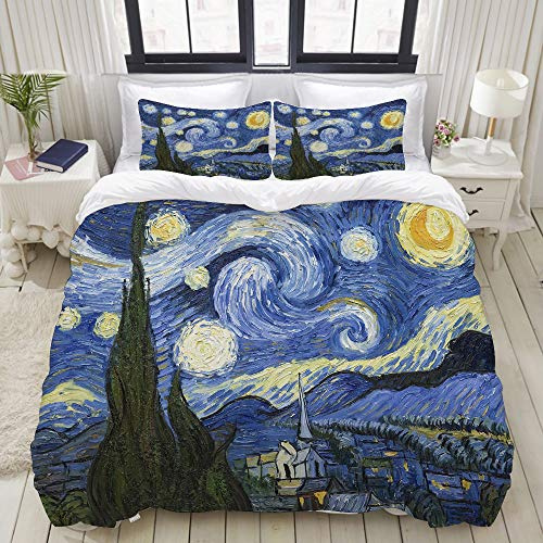 ALLMILL Set Biancheria da Letto,Set Copripiumino in Microfibra con Federa,Notte Stellata Van Gogh Oil Painting,1 Copripiumino200 x 200cm + 2 federe 50 x 80 cm