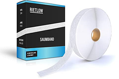Saumband zum Aufbügeln – Extra Stark & Waschfest – 30m x 20mm – Bügelband für Vorhänge, Gardinen & Stoffe – Selbstklebendes Saumvlies – Stoffklebeband ohne Nähen – Bügelsaumband – Hemming Tape
