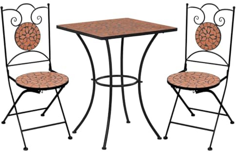 vidaXL Mosaik Bistroset 3-TLG. Sitzgruppe Balkonset Sitzgarnitur Balkonmöbel Gartenmöbel Mosaiktisch 2 Mosaikstühle Keramik Terrakotta