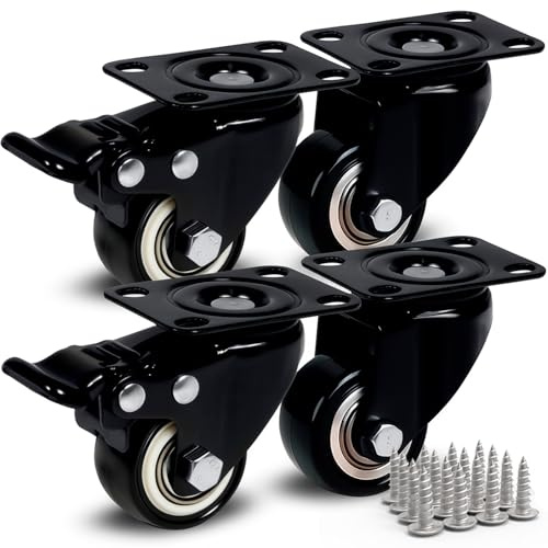 PRIOstahl Ruedas para muebles, ruedas de freno para cargas pesadas, ruedas de transporte, 2 ruedas giratorias + 2 ruedas de freno de 40 mm + tornillos de fijación y broca para muebles, armarios sin