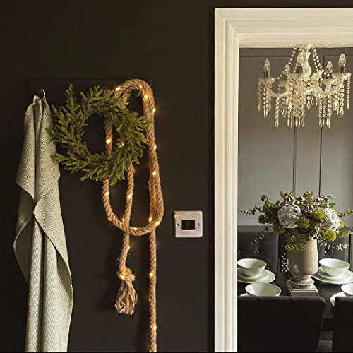 Auraglow Battery Powered 60 LED Indoor Outdoor Home & Garden Natural Hemp Rope String Fairy Light, Ideal for Mantles, Gazebos, Posts and Trees