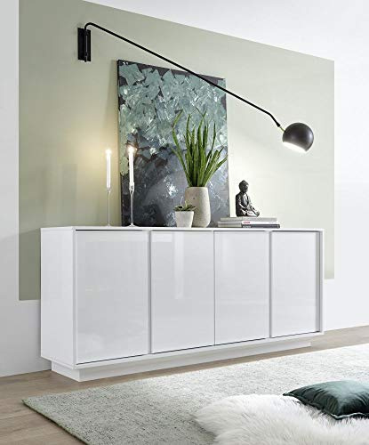 Web Convenienza Madia con 4 Ante Made in Italy – Credenza Contenitore Collezione Ice per Soggiorno Cucina Ingresso Sala da Pranzo Mobile Design Moderno Originale Bianco Laccato Lucido