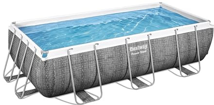 Bestway Power Steel Ersatz Frame Pool ohne Zubehör 404 x 201 x 100 cm, Rattan-Optik (Schiefergrau), eckig