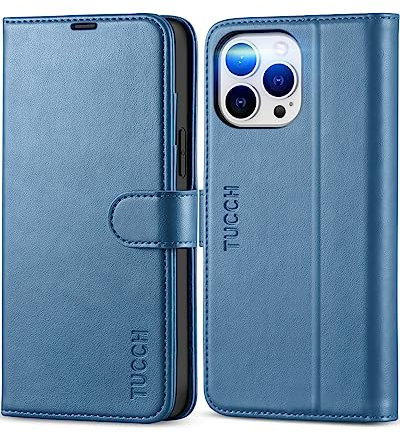TUCCH Hülle für iPhone 13 Pro Max, Schutzhülle [TPU] [Ständer] [Magnet],Handyhülle mit Kartenfach, RFID-Sperrung Lederhülle, Stoßfest Brieftasche kompatibel mit iPhone 13 Pro Max (6,7 Zoll) Blau