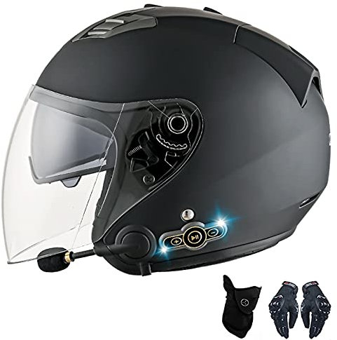 CHLXI Motorradhelm Klapphelm mit Bluetooth Herren Damen ECE-zertifizierter Motorrad Jethelme Integrierter Bluetooth-Helm mit Anti-Fog-Doppelspiegel Rollerhelm Scooterhelm (Color:B,Size:M=57-58CM)