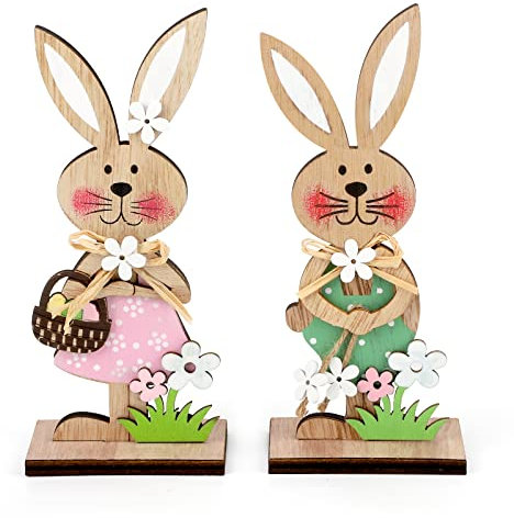 Decorazioni Pasquali, Coniglietto pasquale in legno, Set di 2 Supporti per Pasqua, Pasqua Decorazioni, Coniglio Pasquale Decorazioni