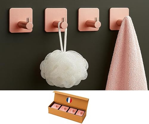 Belim's Crochet Adhésif Mural Rose Gold Accroche Serviette Salle De Bain Porte WC Patere Adhésive Cuisine Porte Torchon Auto-adhésif Puissant Support Autocollant Attache Sans Percer