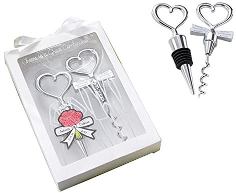 Apribottiglie per feste a tema e souvenir di matrimonio, bomboniere,decorazioni bar a tema ,Decorazioni cerimonie, cavatappi da vino (Love wine stopper + wine corkscrew-white)