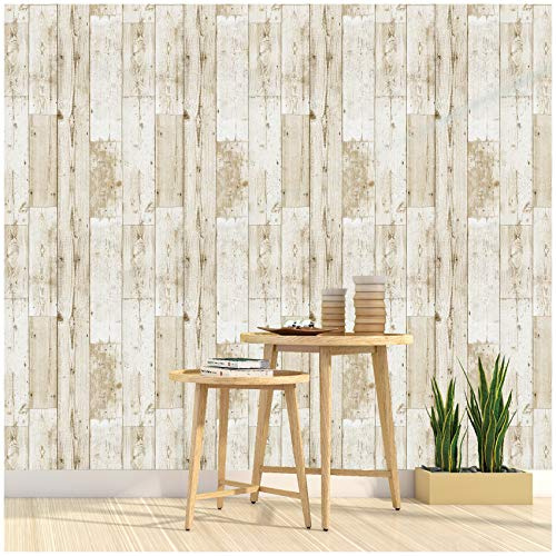 FENTIS Holzplanken-Effekt Tapete Hellbraun und Grau Kontaktpapier Selbstklebend Vinyl-Folie Selbstklebendes Plastik Rollen für Tische Schränke Türen Schlafzimmer Dekoration 44.5x500cm