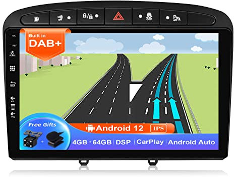 JOYX Android 10 bilradio passar Peugeot 308/408 (2010–2016) – Inbyggd DAB/DSP/Carplay/Android Auto – 4G 64G – kamera MIC gratis – 9 tum 2 Din – stöd för SWC 4G WiFi snabbbåt 360-kamera