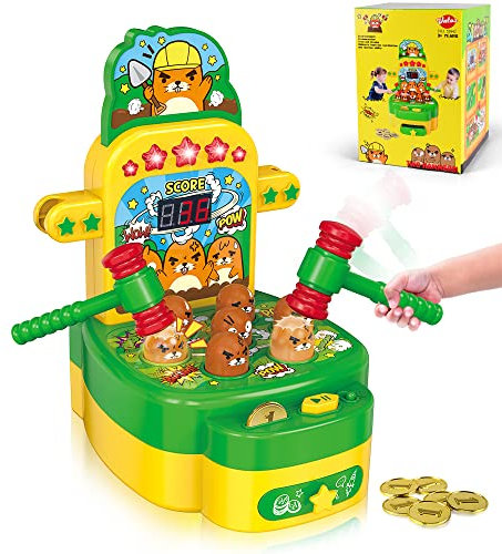 VATOS Whack Game Toy with Mole,Mini Electronic Arcade Pounding Bench Coin game with 2 Hammers Toy,Interactive Educational Developmental Game for Toddlers Kids Girls and Boys Age 3 4 5 6 Years Old