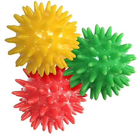 MagiDeal Lot de 3 Boule de Massage Spikey Balle à Picots Masseur Pieds, Dos, Epaules, Bras Soulagement du Stress Réflexologie Acupression (6cm, Rouge Vert Jaune)