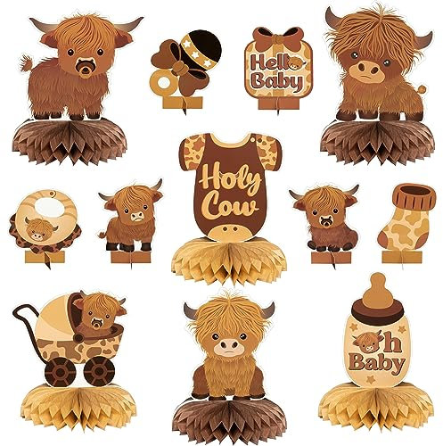 12 Stück Highland Kuh Wabenaufsätze Braun Highland Rinder Baby Shower Party Tischdekorationen Geschlecht Heilige Kuh Geschlecht Enthüllung Ausschnitte Willkommen Baby Party Tischdekoration Foto