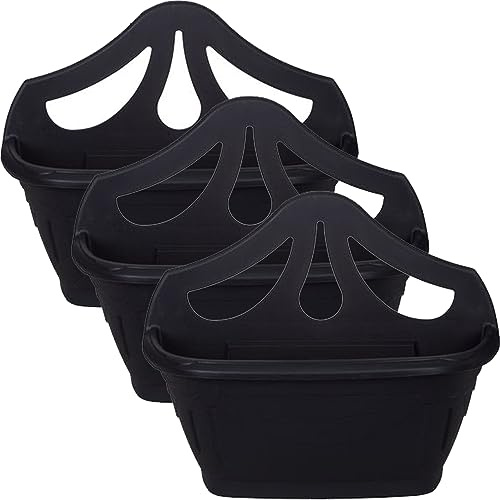 AHS 42cm Venetian Garden Planter - Wall Fence Planter - 7L Plastic Wall Hanging Pot - Lightweight Basket For Flowers - Ideal For Indoor And Outdoor Decoration - Modern Flower Pot (Black, 3)
