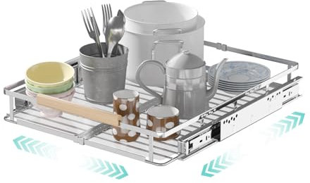 jkxoo Erweiterbarer ausziehbarer Schrank-Organizer, verstellbare Breite: 31 cm - 47 cm B x 57 cm D, Schubladen-Aufbewahrungsregale für Küche, Bad, Schrank, Speisekammer, Schrank, Töpfe, Pfannen