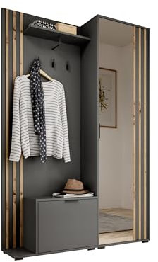 mb-moebel Garderobe mit Spiegel Flurgarderobe Garderobenschrank Kompaktgarderobe Dielenschrank Garderobe Set Regal Diele & Flur Kleiderschrank Schuhschrank 135x197x34 cm John, Grau + Artisan