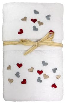 SOFFICIOSO Copiola Asciugamano Salvietta Ospite Bagno Tinta Unita Ricamo Cuori Multicolor Copiola Bianco