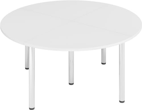 bümö Konferenztisch Kreis-Form 160x160 cm großer Besprechungstisch rund in weiß, Besprechungstisch mit Chromfüßen, Meetingtisch für 4 Personen, Tisch für Besprechungsraum & Meeting