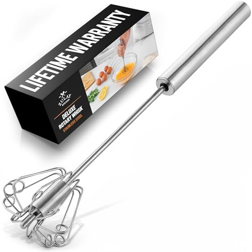 Zulay Premium Egg Beater - Push Whisk Mixer, Manual & Automatic, Mini & Small Sizes for Baking & Cooking