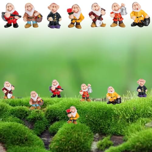 Tashce 7Pcs Estatua de Gnomo de Jardín, Estatuas de Hadas de Gnomos, Resina Figura Enano, Decoración de Jardín de Césped, Estatua de Bonsái de Jardín para Interior & Exterior