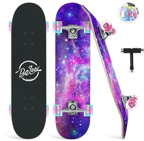 BELEEV Skateboard 31x8 Zoll Komplette Cruiser Skateboard für Kinder Jugendliche Erwachsene, 7-Lagiger Kanadischer Ahorn Double Kick Deck Concave mit All-in-one Skate T-Tool für Anfänger