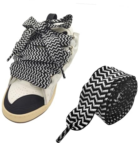 UamGlsob 3 cm Dicke XL-Schnürsenkel für Lanvin Sneaker, Farbige Flache Schuhbänder in Jumbo-Stärke, Chunky Fat Shoelaces (Black+white,140cm)
