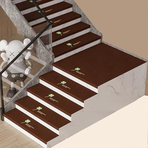 XRRJFYH Stufenmatten Innen 15 Stück Treppenstufen Matten mit Leuchtendem Muster Stufenmatte Reppen Teppichstufen Treppenteppich Selbstklebend(Brown,25x100cm/9.8x39.4in)