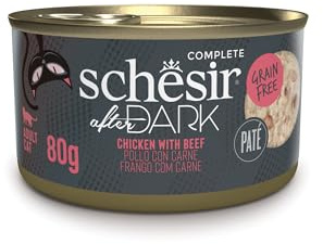 Schesir After Dark, Pollo con Ternera en Caldo, Comida Húmeda Completa para Gatos (12 latas x 80g)