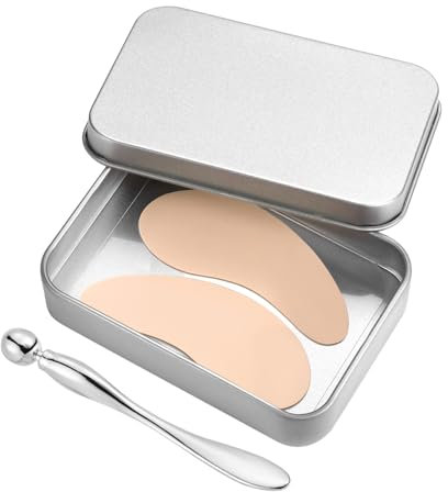 1 Paia Patch Occhi Riutilizzabili, Silicone Cuscinetti in Gel per Gli Occhi Maschera Sotto Gli Occhi Rughe e Rughe Sottili con Applicatore di Crema per Gli Occhi e Custodia in Latta (Crema)
